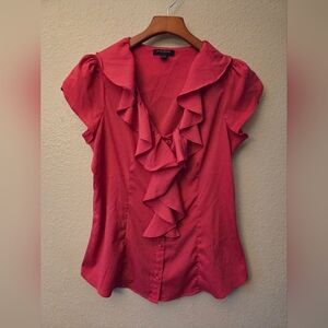 Banana Republic Vibrant Pink Blouse with Ruffle Detail Flowy Buisness